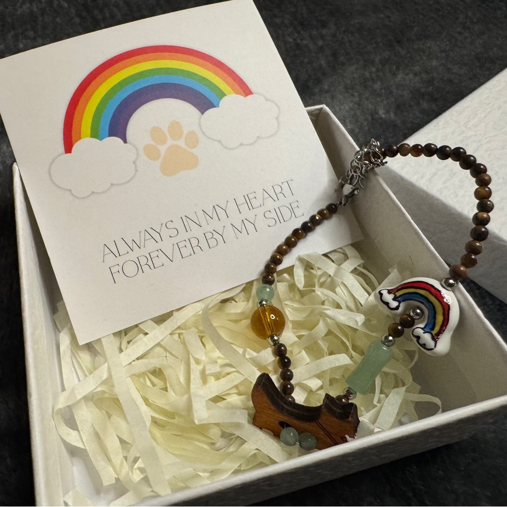 💜 Rainbow & Wooden Dog Memorial Bracelet - Multicolor - NWT